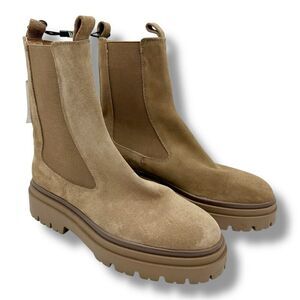 ZARA LEATHER TAN SUEDE LUG CHELSEA ANKLE BOOTS PULL-ON SZ 7.5